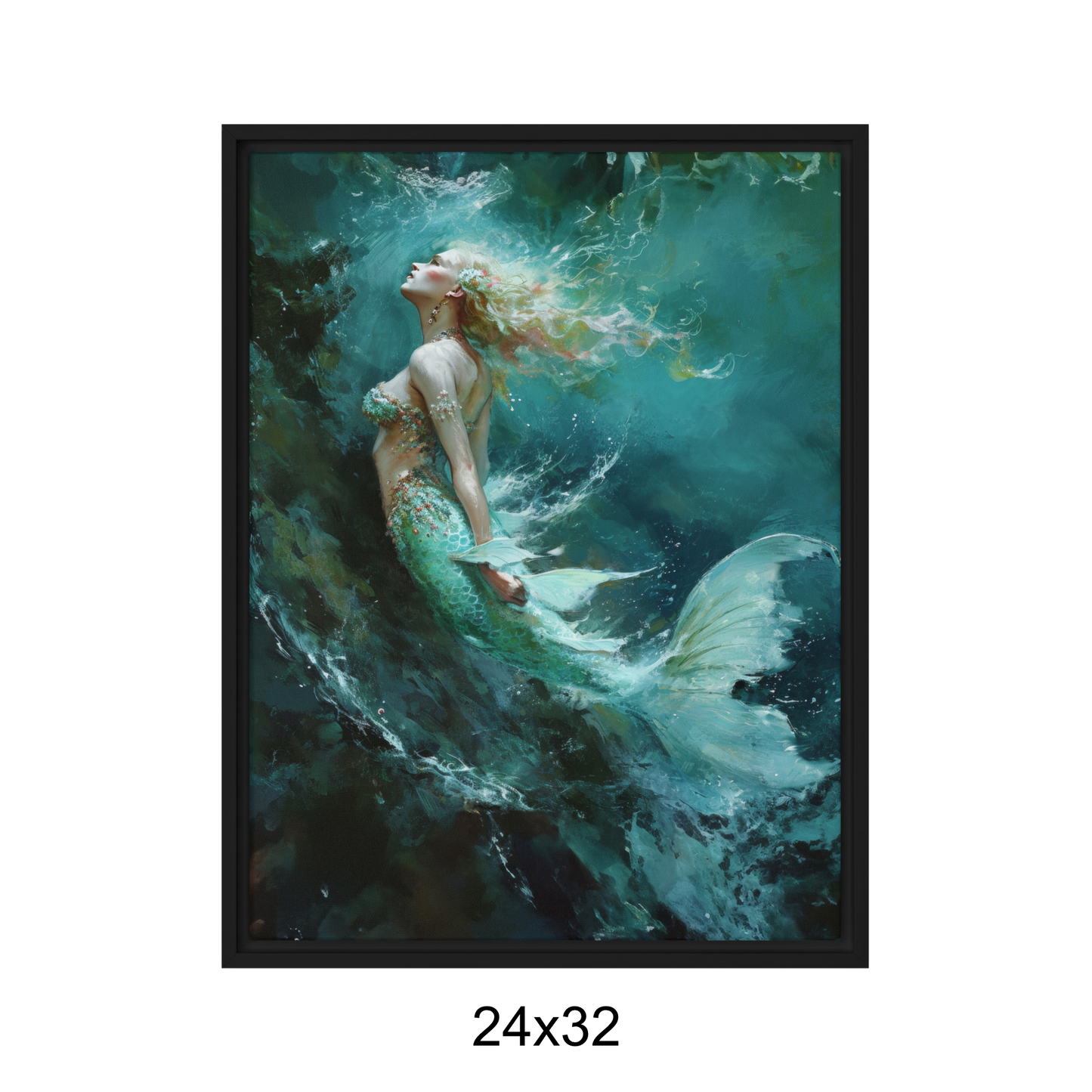 Mermaid Rising Framed Canvas