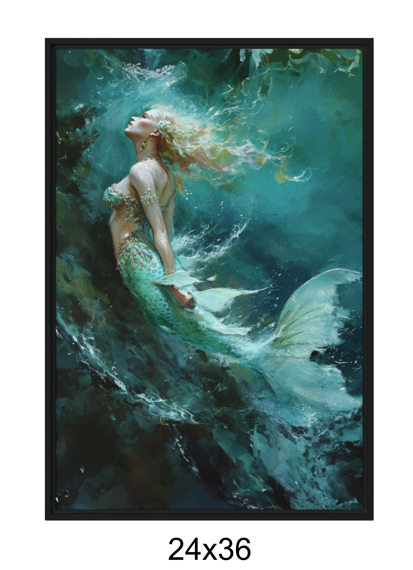 Mermaid Rising Framed Canvas