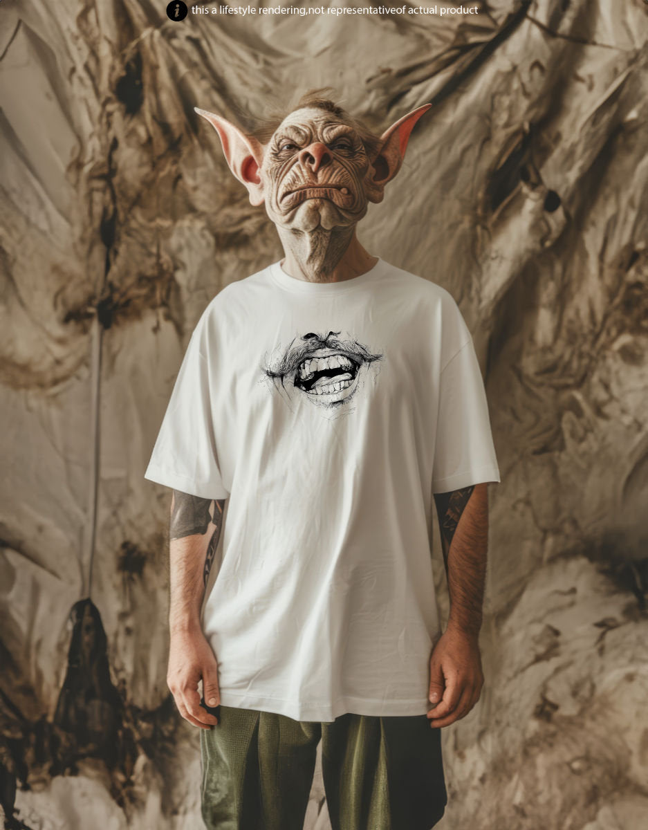 Mustachio Smiles Lifestyle Rendering on white Tshirt